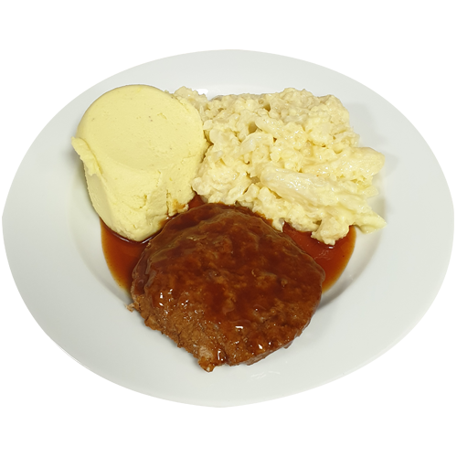 Runderburger Vleesjus Bloemkool met kaassaus Aardappelpuree (natriumarm)